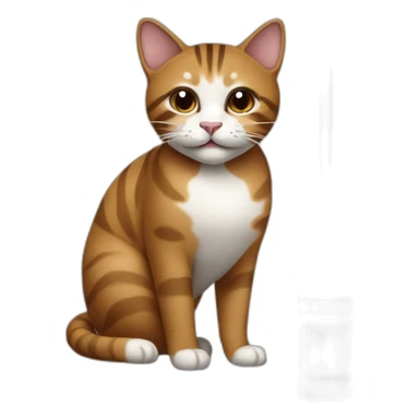 Brown cat with black stripes and white mustache and the contour of the white mouth with a brush sticker