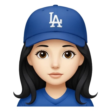Can you make an emoji of a girl with fair skin with black long hair wearing an LA dodger hat. Only include her head not body  sticker