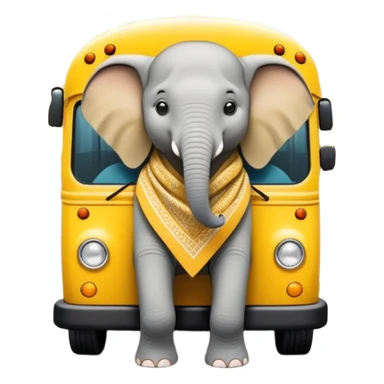 A small elephant wearing a traditional Arab shemagh, standing confidently as it drives a bright yellow bus through a bustling city street, in a whimsical and colorful cartoon illustration style.


 sticker