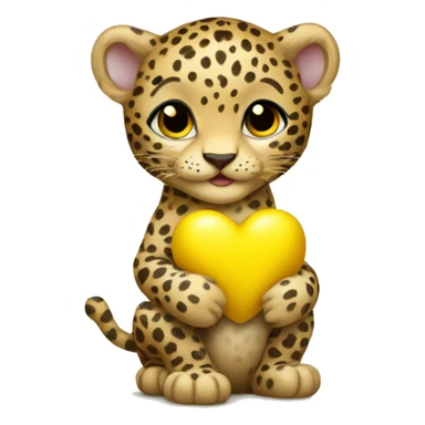 Baby leopard holding a yellow heart  sticker