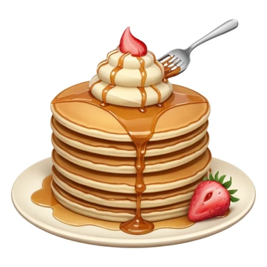 a stack of pancakes with strawberry ice cream sticker