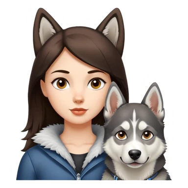 A brunette girl accompanied by her white and gray husky and her German shepherd  sticker