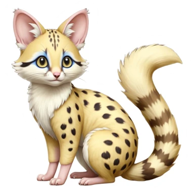 Yellow-furred, blue-eyed soft natural realistic romantic vintage antique divine beautiful elegant pretty precious cute young youthful  Fakémon-Pokémon-opossum-feline-mouse-serval-caracal-chinchilla-Minccino-Cinccino-Meowstic-rodent-hybrid-creature with a big fluffy bushy tail (full body) sticker