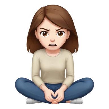 angry woman with brown hair sitting on a floor avoiding conversation sticker