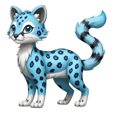 Colorful Meloetta-Sergal-Snow-Leopard-Civet-Genet-Pokémon-Digimon-Fakémon-fusion-hybrid-creature with Cyan stripes and blue leopard-spot-markings  sticker
