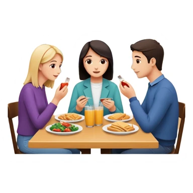 friends having lunch together, face each other, indoor, three people sticker