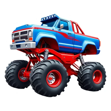 Avenger - Monster Jam (Model Year: 2021) (Iconic colour: Blue and red) - A dynamic monster truck with a split-color scheme: predominantly blue accented by bold red elements. Focus on strong, angular lines and vivid contrasting colors that evoke high energy and a futuristic, rebellious style. sticker