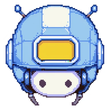 Blue bomberman head only, round helmet with antenna, white face with simple eyes, classic pixel art style sticker
