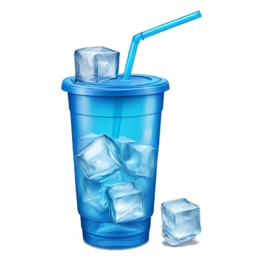 Realistic plastic cup and lid with blue soda and large ice cubes inside and straw through the top of the lid. sticker