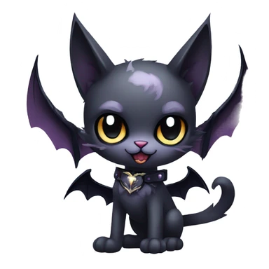  cool edgy kawaii ethereal dark-punk-themed animal vampiric cat-hybrid Fakemon with fangs and bat-wing-ears with a collar full body sticker