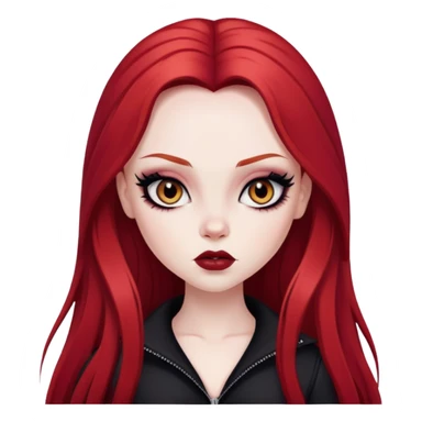 goth red long hair, pale skin,  brown iris, pretty bratz baddie, strong black eyeliner sticker