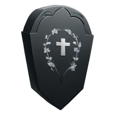 a black tombstone with the inscriptions in silver RIP and a silver heart in the center sticker