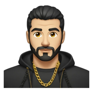 Russian muscular thug man aged 26 wearing gold chain with black hair and short beard sticker