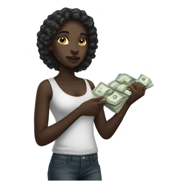 Dark skin girl holding money sticker