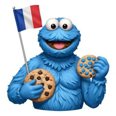 cookie monster bust, with french flag, only one flag, no hat, with cookie in hand sticker