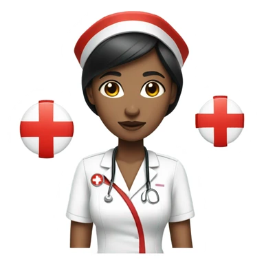 pixie cut black straight hair female nurse with red cross sign hat wearing dress
pale skin color sticker