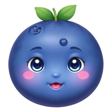 Cute Kawaii Blueberry, small and chubby, deep blue-purple with a tiny leafy crown, bright sparkling eyes, a soft round body, cute blushing cheeks, full of berry sweetness! sticker