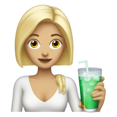 Blonde woman with a drink sticker