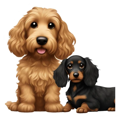 Brown golden doodle and black and tan and cream longhair dachshund sitting together  sticker