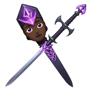 A Discord emoji of a sharpened obsidian blade with a glowing purple rune on the hilt. High-end fantasy style, sleek, metallic black, white background. sticker
