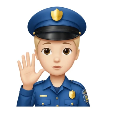 Kid in policeman uniform, show “stop” her hand sticker
