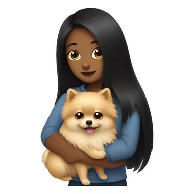 Girl hugging pomeranian. The girl has black hair. sticker