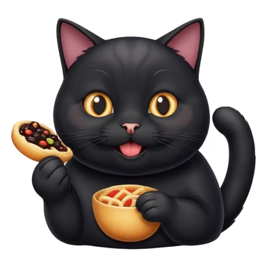 generate a funny black cat who loves to eat and have fun sticker