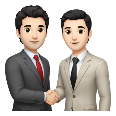 Professional 35-year-old man with black wavy hair, stubble, strong jawline, white skin tone, wearing smart casual business attire, networking at a business event, shaking hands with another professional, confident approachable expression sticker