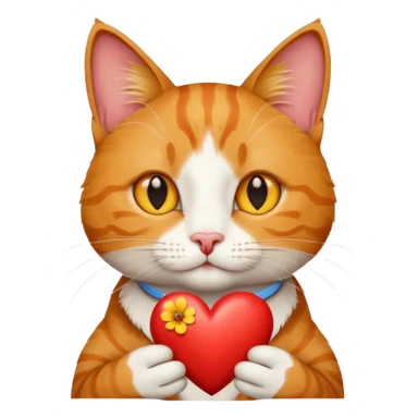 Male cat holding heart and flower sticker