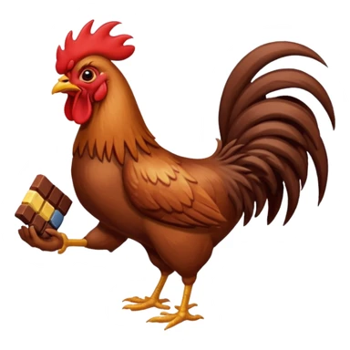 Rooster eating chocolate sticker