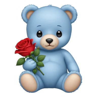 blue baby teddy bear holding roses  sticker