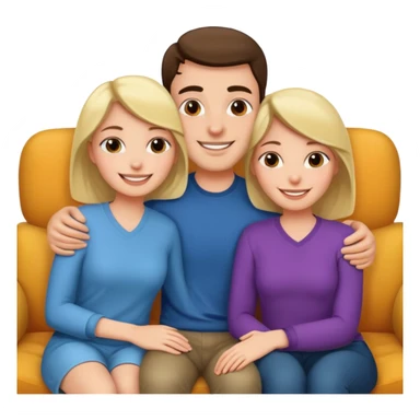 Women cuddling man on couch sticker