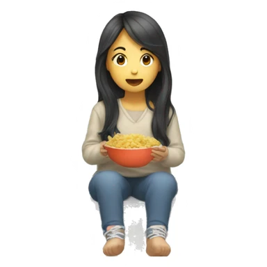 asian girl long hair sitting by window eating  sticker