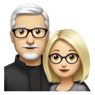 White man - short grey hair - no facial hair - kisses blonde girl who is wearing black glasses  sticker