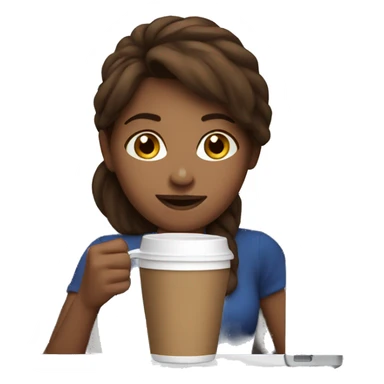 Brown haired girl drinking coffee in front of laptop sticker
