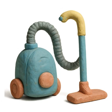 close-up of a vacuum cleaner in claymation style with pastel colors, visible fingerprints, detailed texture sticker