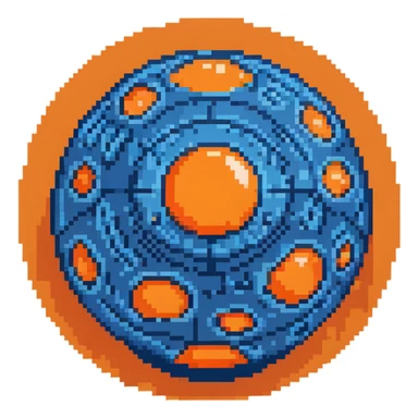 blue orb with expanding circles, 32x32 pixel art game range power-up sticker