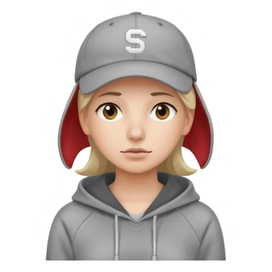 Female tech developer going back to work after christmas holidays, looking tired and wearing a hoodie and a baseballcap that says "SVT Nyheter" sticker
