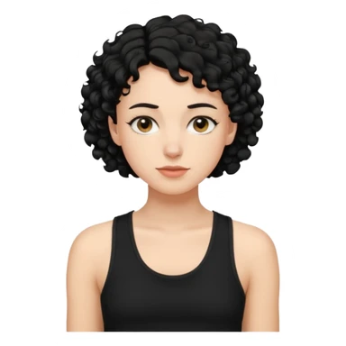 a white woman with short tomboy curly black hair wearing men's black tank top sticker