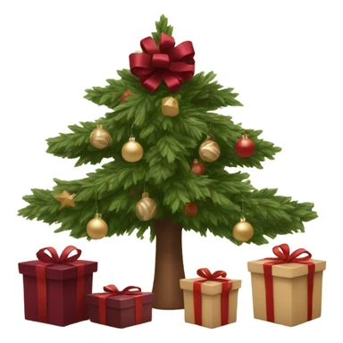 burgundy Christmas gifts under a beige tree sticker