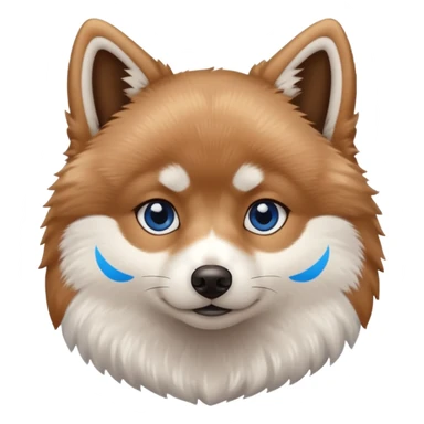 A Brown, light tan and white pomsky with one brown eye and one blue eye sticker