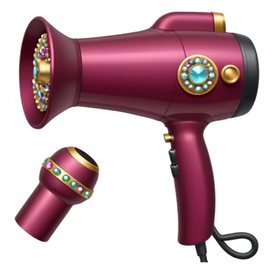 burgundy blow dryer with a ribbon covered in gems sticker