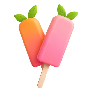 A peach-flavored popsicle with two peaches and green leaves inside, on a stick. The popsicle is light pink with a darker pink outline. sticker