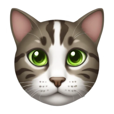 Dark Brown and white tabby cat with green eyes sticker