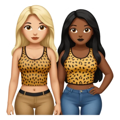Tan Latina woman with long black hair chubby and black dark skinned woman with long blonde hair slim thick in cheetah top sexy sticker