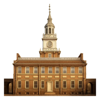 cinematic, realistic emoji of Independence Hall in Philadelphia, straight-on perspective, featuring its iconic Georgian architecture, lifelike detail, bright regal lighting as on a sunny day, accurate building colors sticker