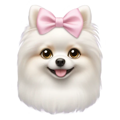 A white little Pomeranian with a cute little light pink bow on her hair sticker