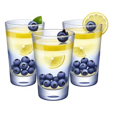 Four shot glasses with blueberry lemon drop in them  sticker