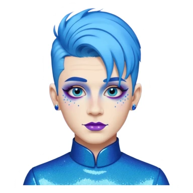 blue hair drag king fabulous makeup with glitter sticker