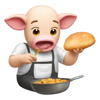 un cerdo comiendo pan mientras llora  sticker